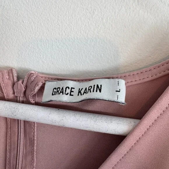 Pretty! Grace Karin Faux-Wrap Dress — Soft Pink (Size L) - Picture 4 of 6